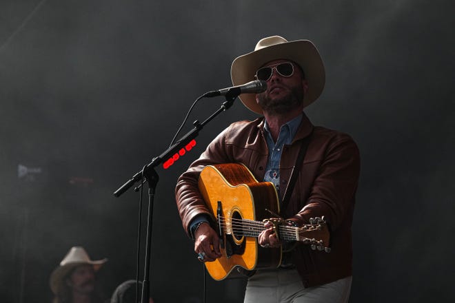 Charley Crockett performs on the Big River stage at the Two Step Inn country music festival at San Gabriel Park on Sunday, April 21, 2024 in Georgetown, Texas.